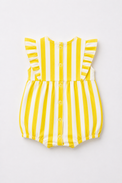 Baby wearing Anaario Yellow White Stripe Frill sleeveless romper, newborn to 24 months