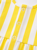 Baby wearing Anaario Yellow White Stripe Frill sleeveless romper, newborn to 24 months