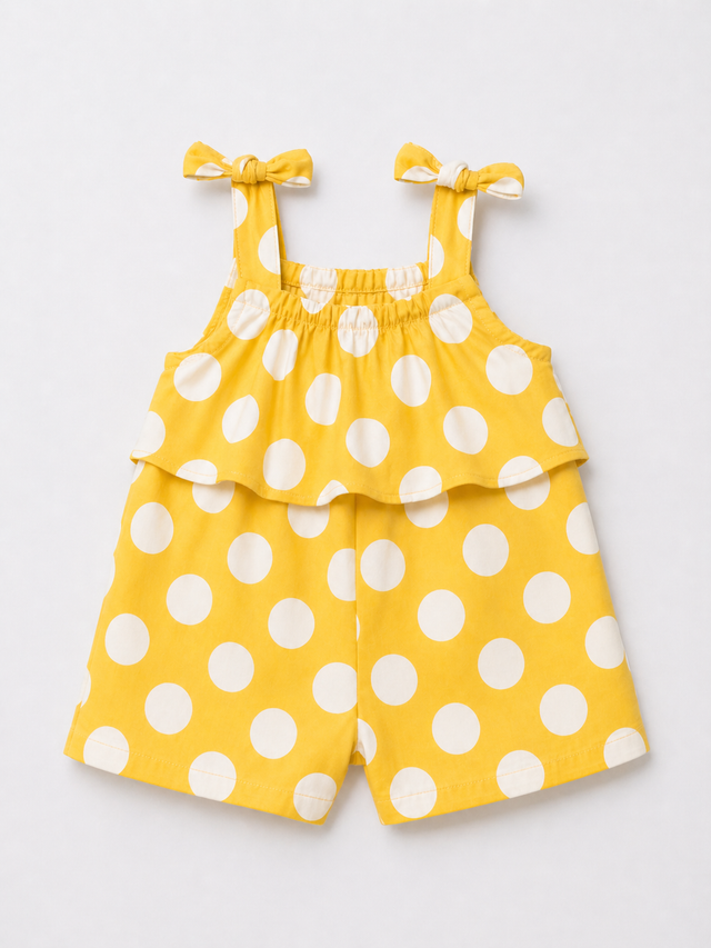 Baby wearing Anaario Yellow White Polka Dot Tie-Shoulder sleeveless romper, newborn to 24 months