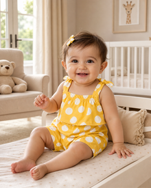 Yellow White Polka Dot Tie-Shoulder Romper