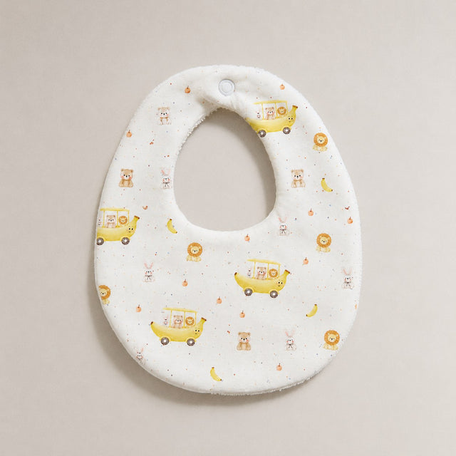 Banana bamboo baby bib — banana print, soft bamboo cotton