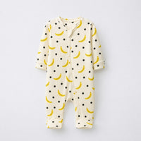 Banana bamboo cotton baby sleepsuit — full-sleeve two-way zip romper onesie, front