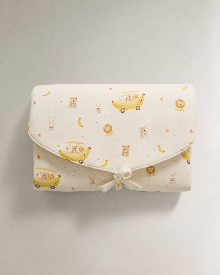 Banana bamboo baby changing mat — banana print, soft bamboo cotton