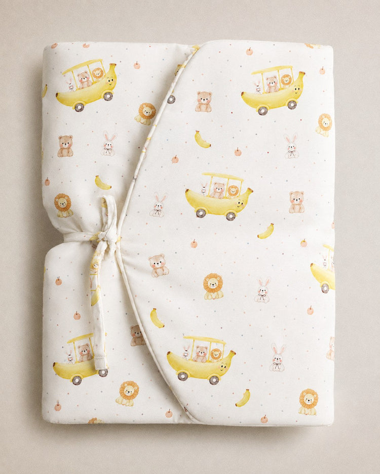 Banana bamboo baby changing mat — banana print, soft bamboo cotton