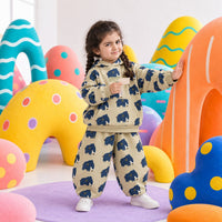 Beige Mammoth Hooded Barrel Pant Set on girl by Anaario – winter kidswear