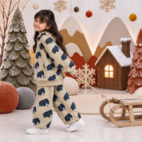 Beige Mammoth Hooded Barrel Pant Set on girl by Anaario – winter kidswear
