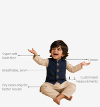 Anaario Beige Moon-Star Boys' Waistcoat Set (Navy Waistcoat) key features