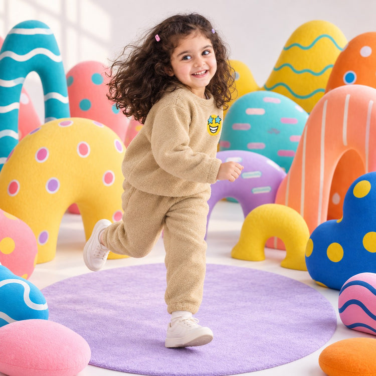 Beige Smiley Fleece Set on child by Anaario – winter fleecewear
