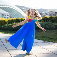 Girl wearing Anaario Cosmic Bewitched Jumpsuit, Aqua Magic Print