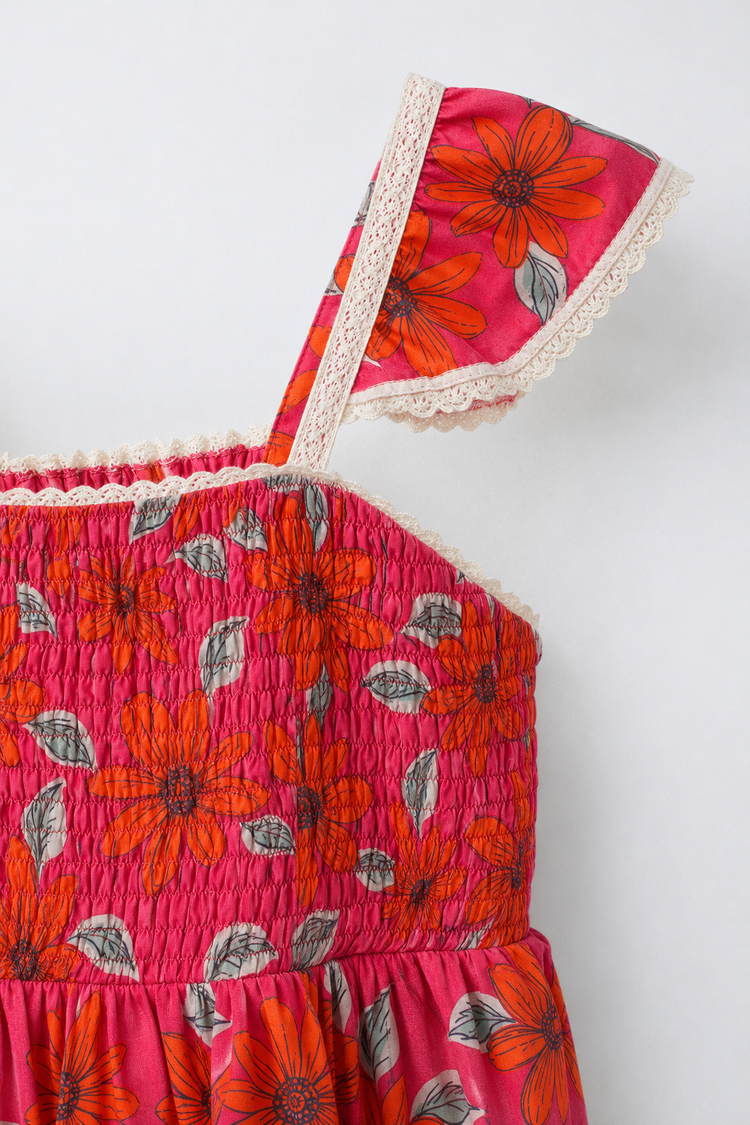 Coral Garden Smocked Dress