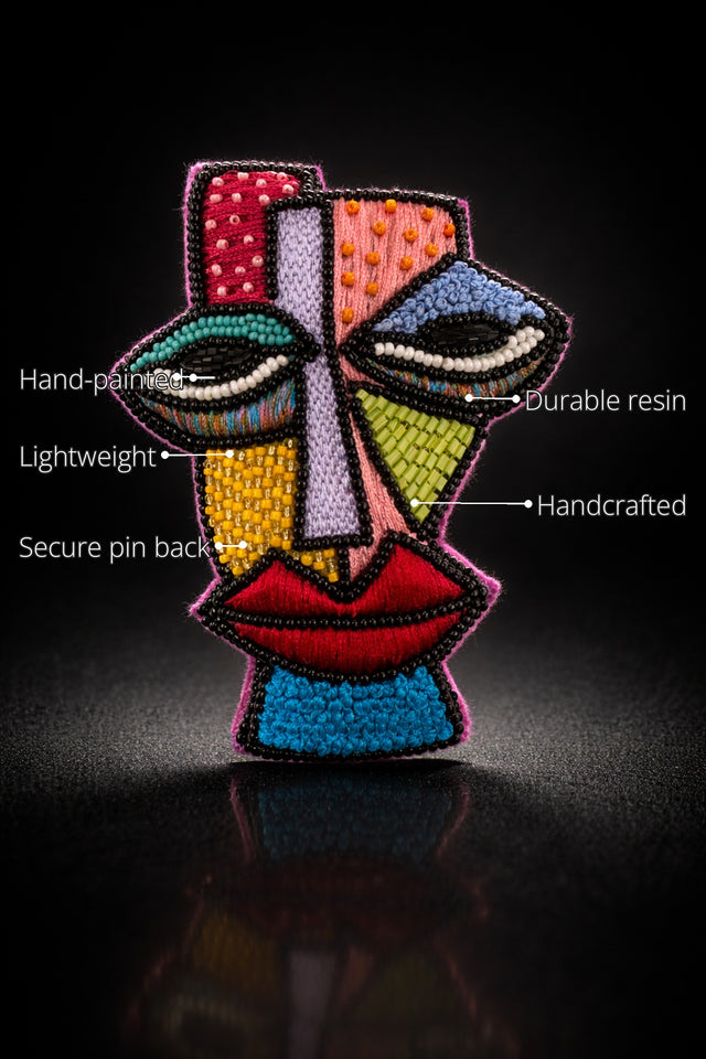 Cubist Face Brooch features