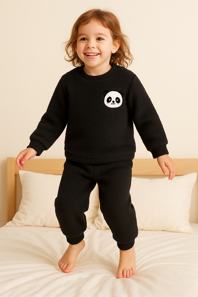 Black Panda Fleece Set