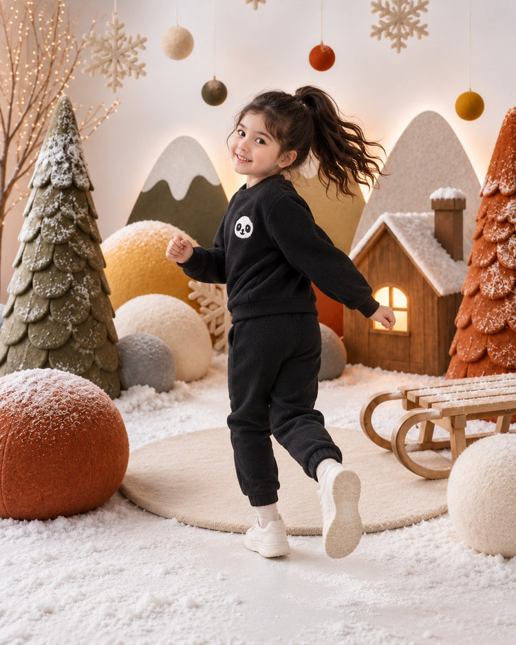 Black Panda Fleece Set on child by Anaario – winter fleecewear