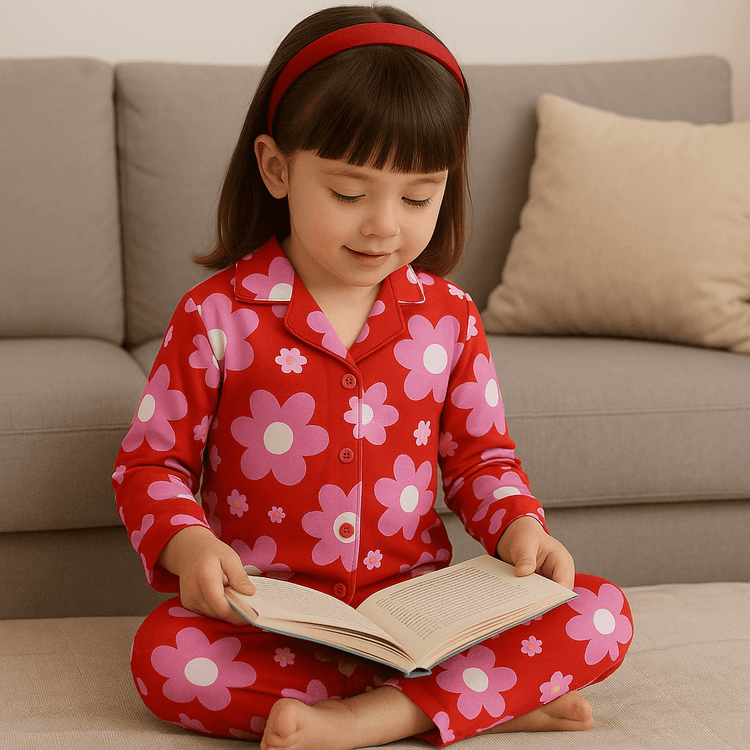 Girl wearing Anaario Bloom Pop Night Suit
