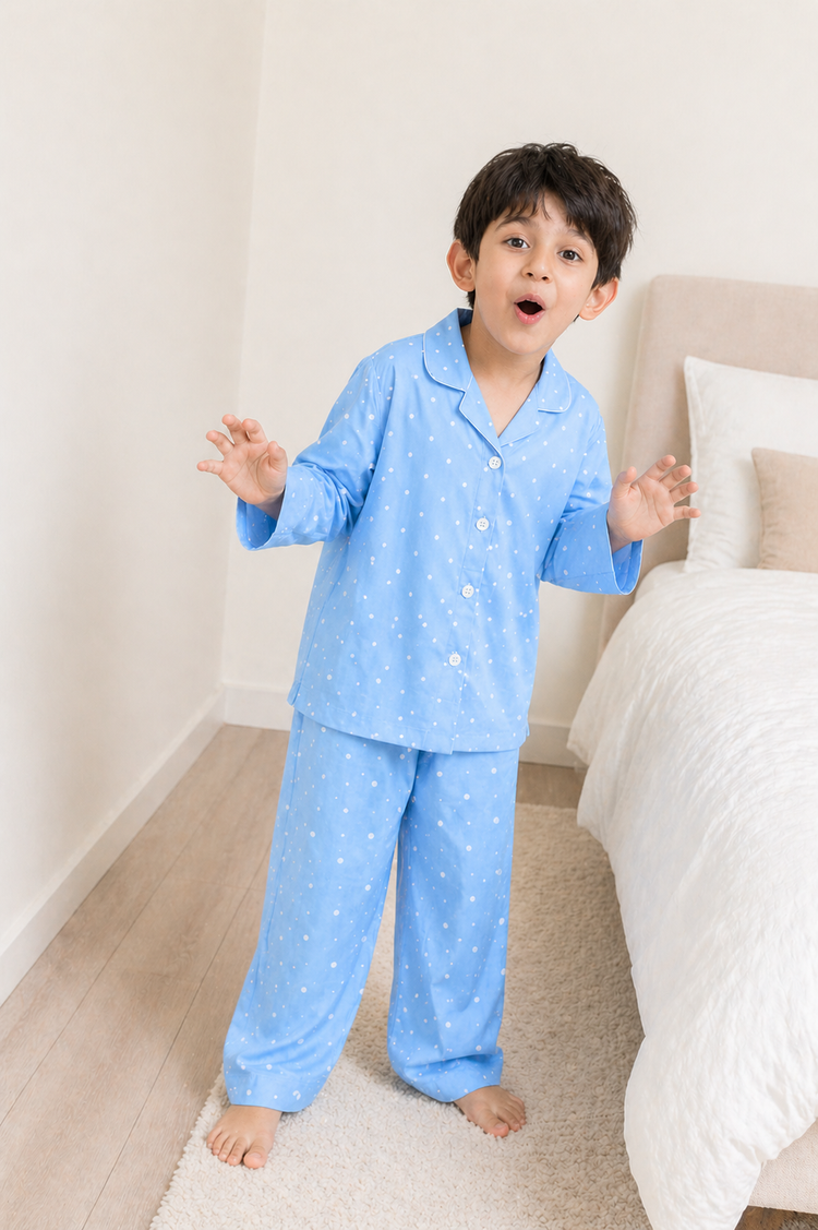 Boy wearing Anaario Blue-a-Boo Night Suit