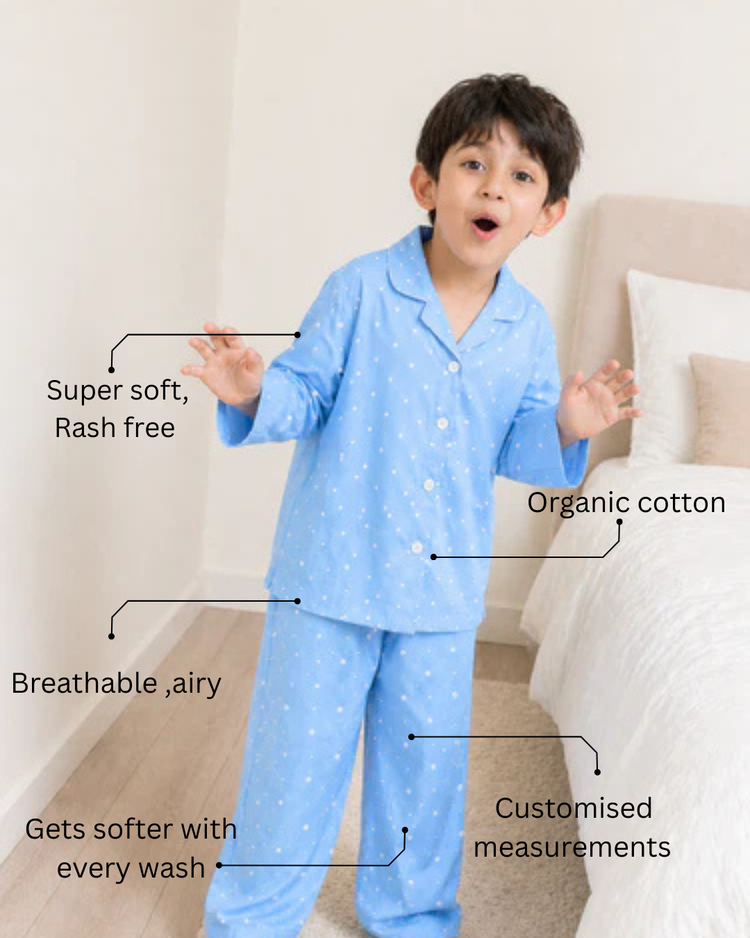 Boy wearing Anaario Blue-a-Boo Night Suit
