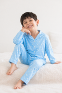 Boy wearing Anaario Blue and White Raindrops Night Suit