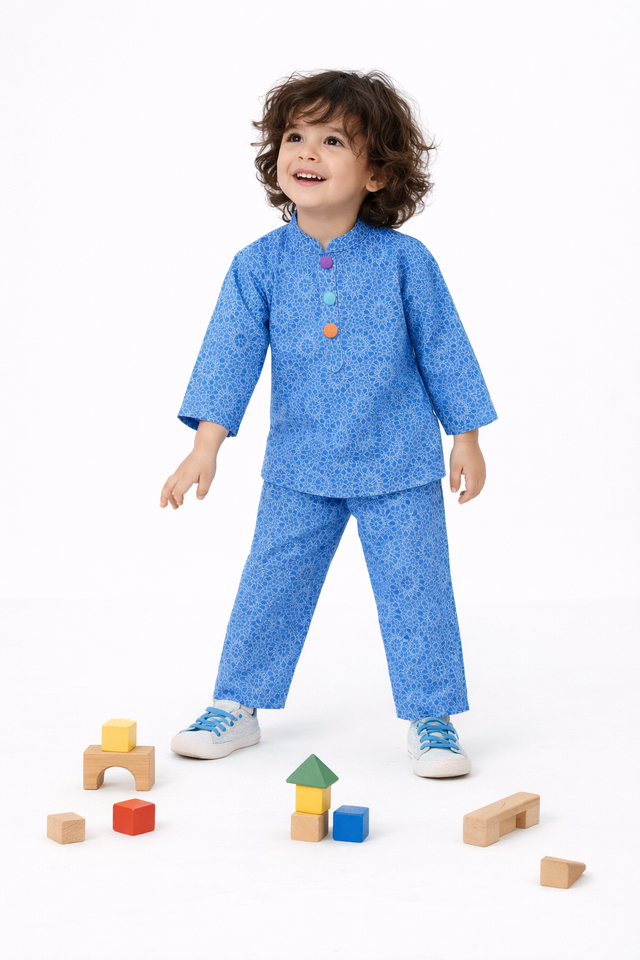 Girl wearing Anaario Blue Cotton Co-ord Set