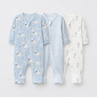 Blue Duck bamboo baby sleepsuit combo — coordinating full-sleeve two-way zip romper onesies