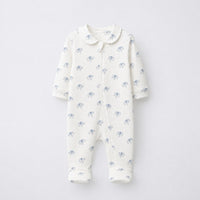 Blue Elephant bamboo cotton baby sleepsuit — full-sleeve two-way zip romper onesie, front