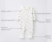 Anaario Blue Elephant Bamboo Baby Sleepsuit – Zip Romper Onesie key features