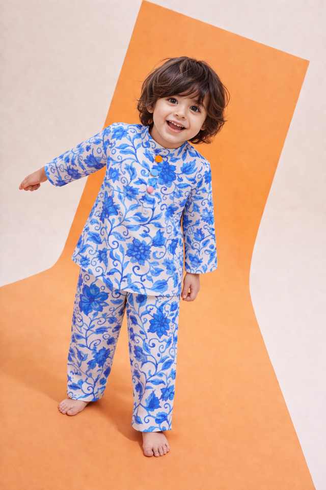 Girl wearing Anaario Blue Floral Cotton Co-ord Set