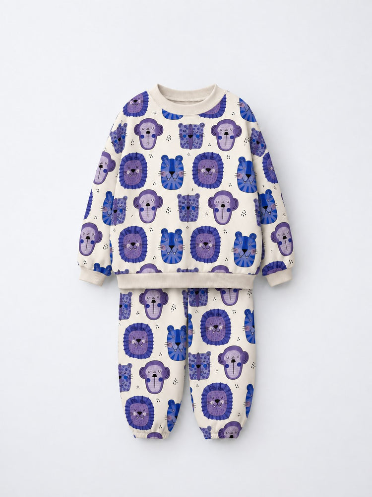 Blue Purple Lion Jogger Set flat lay by Anaario