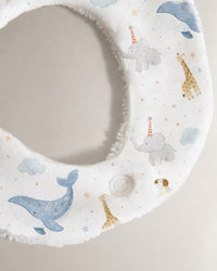 Blue Whale bamboo baby bib — blue whale print, soft bamboo cotton