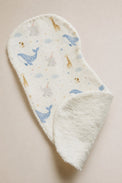 Blue Whale bamboo baby burp cloth — soft bamboo cotton flatlay