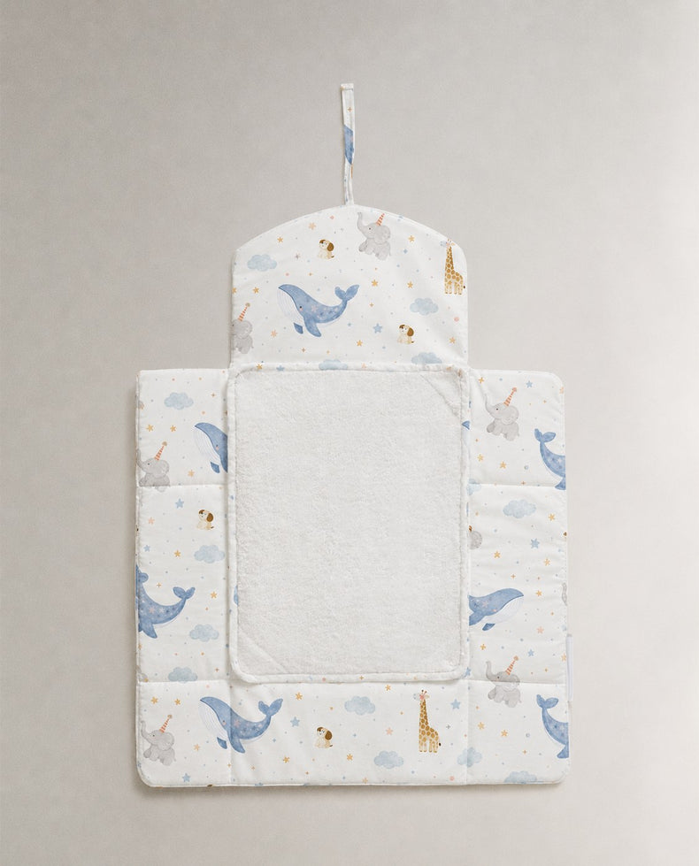Blue Whale bamboo baby changing mat — blue whale print, soft bamboo cotton