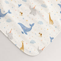 Blue Whale bamboo baby quilt — blue whale print, soft bamboo cotton