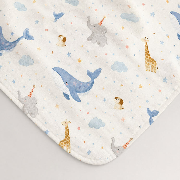 Blue Whale bamboo baby quilt — blue whale print, soft bamboo cotton
