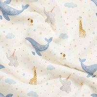 Blue Whale bamboo baby quilt — blue whale print, soft bamboo cotton