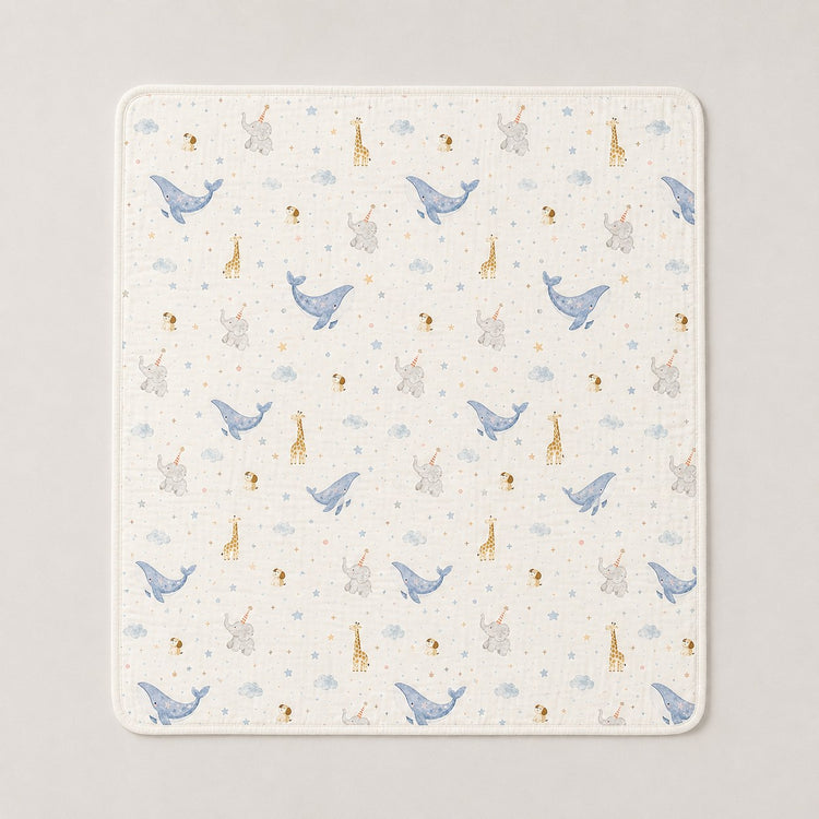 Blue Whale bamboo baby quilt — blue whale print, soft bamboo cotton