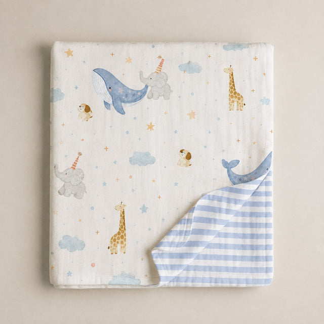 Blue Whale bamboo baby quilt — blue whale print, soft bamboo cotton