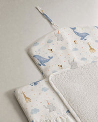 Blue Whale bamboo baby changing mat — blue whale print, soft bamboo cotton