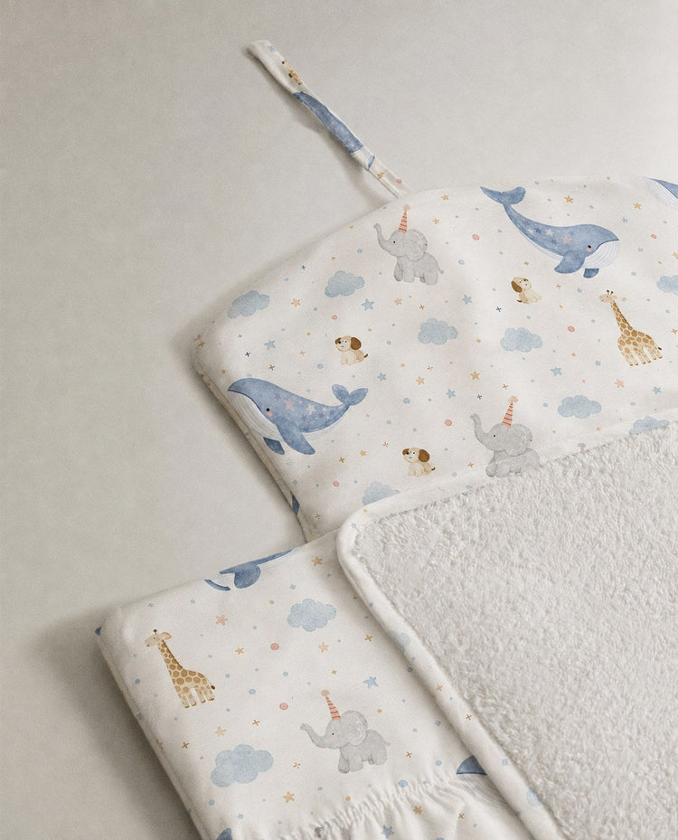 Blue Whale bamboo baby changing mat — blue whale print, soft bamboo cotton