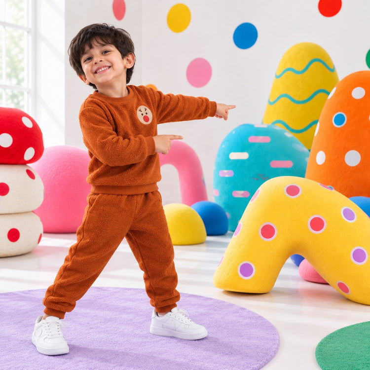 Rust Reindeer Fleece Set on child by Anaario – winter fleecewear