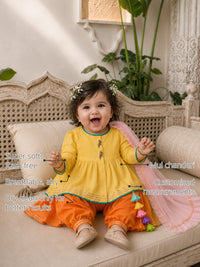 Yellow Parrot Baby Patiala Salwar Set features
