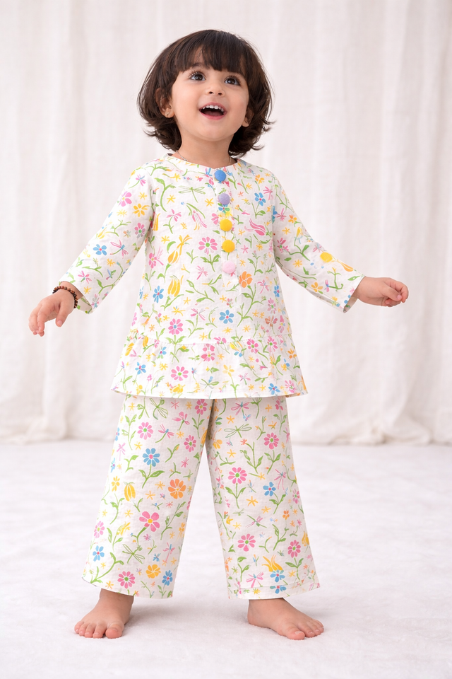 Girl wearing Anaario Multi-Coloured Floral Cotton Co-ord Set