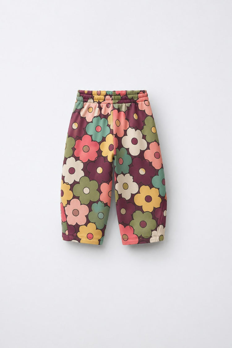 Brown Flowers Hooded Barrel Pant Set flat lay by Anaario