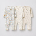 Bunny & Blossom bamboo baby sleepsuit combo — coordinating full-sleeve two-way zip romper onesies