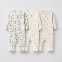 Bunny & Blossom bamboo baby sleepsuit combo — coordinating full-sleeve two-way zip romper onesies