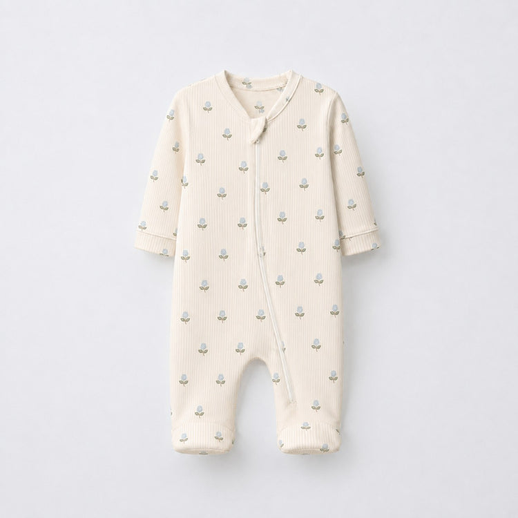 Bunny & Blossom bamboo cotton baby sleepsuit — zip romper onesie detail