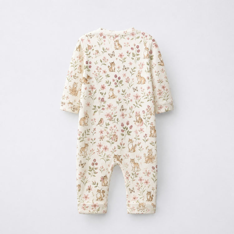 Bunny & Kitty Floral bamboo cotton baby sleepsuit — footed zip-front sleepsuit, onesie romper
