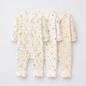 Bunny & Kitty Floral bamboo baby sleepsuit combo — coordinating full-sleeve two-way zip romper onesies
