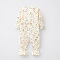 Bunny & Kitty Floral bamboo cotton baby sleepsuit — two-way zip romper onesie