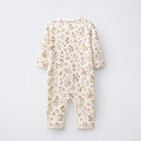Bunny & Kitty Floral bamboo cotton baby sleepsuit — footed zip-front sleepsuit, onesie romper