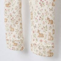 Bunny & Kitty Floral bamboo cotton baby sleepsuit — zip romper onesie detail