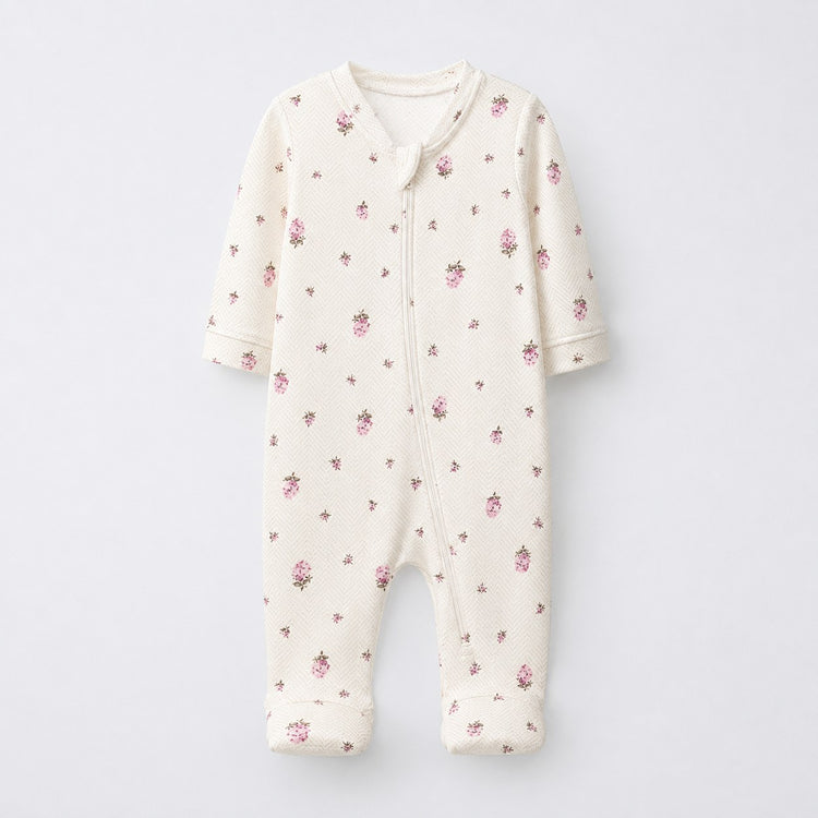 Bunny & Kitty Floral bamboo cotton baby sleepsuit — full-sleeve baby sleepsuit, zip onesie